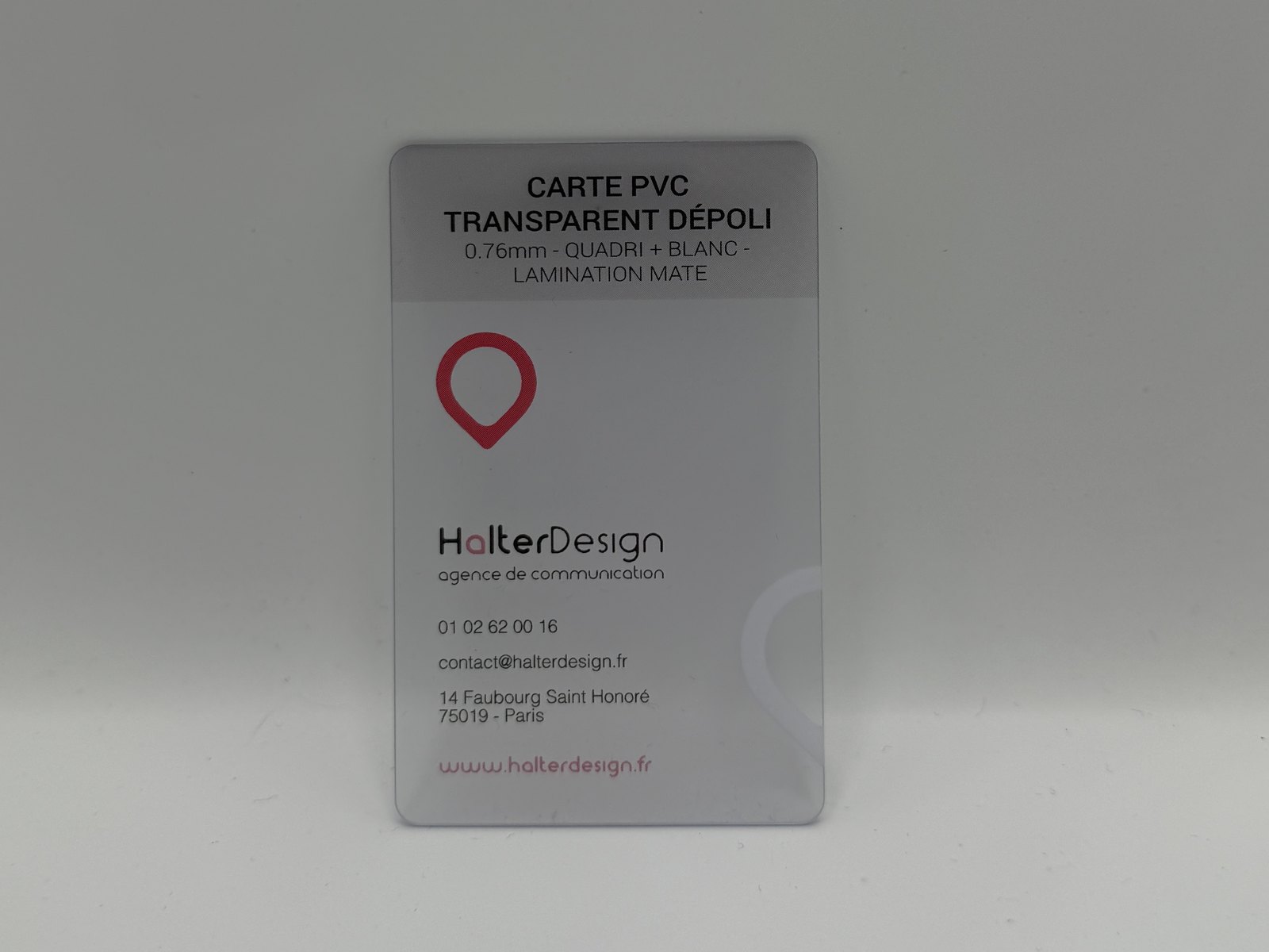 Carte PVC transparent dépoli — HalterDesign