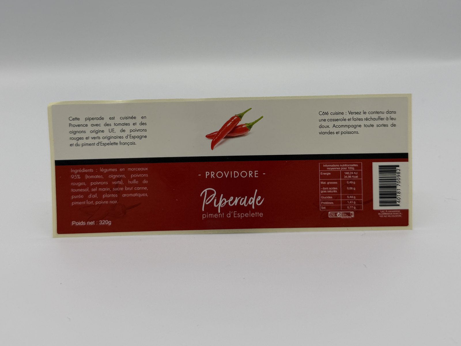 Étiquette alimentaire — Piperade Providore